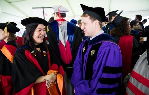 Faculty gather in their regalia prior to the ceremony; photo: Jake Belcher